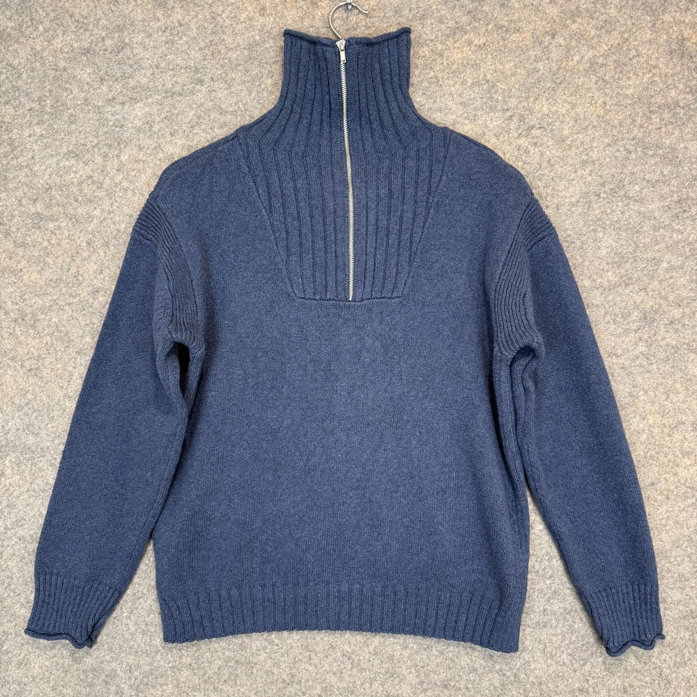 Alex Mill Turtleneck Ribbed Sweater Womens Medium Half Zip Ribbed Soft Navy Knit